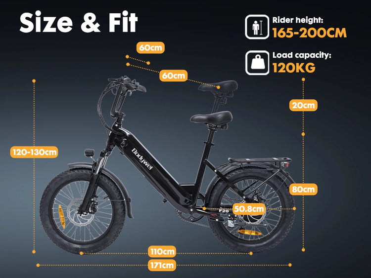 Bicicletta Elettrica Fat Tire Commuter Bodywel F20 500W 48V 15Ah con Autonomia 60-80KM, Pneumatici Fat 20"x3.0", 7 Velocità e Sospensione Anteriore per Adulti Urbani