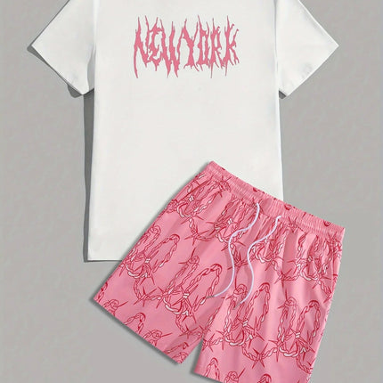 Completo da uomo casual streetwear 2026: T-shirt sportiva a stampa graffiti Y2K ad asciugatura rapida e pantaloncini con coulisse platinumshop