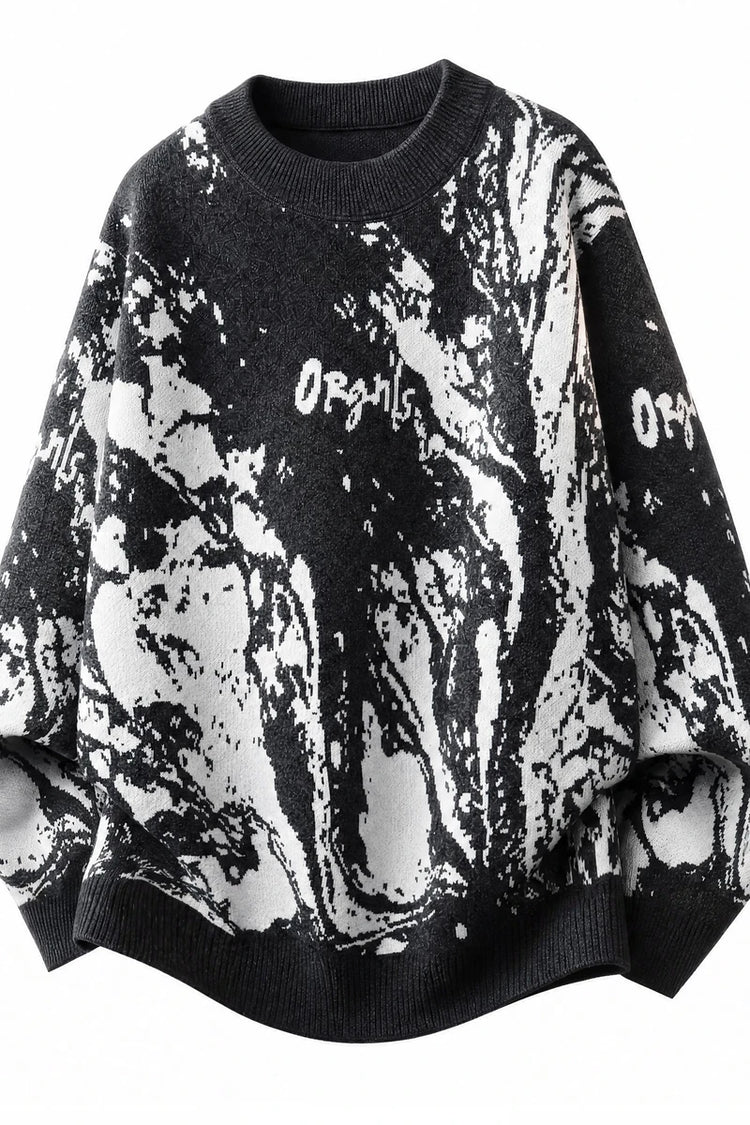 All-Over Floral Jacquard Pattern Pullover Sweater, Casual Crew Neck Knit Men's Pullover, Super Cool Winter Gift