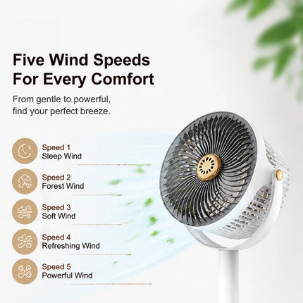Ventilatore da Terra 4 in 1 con Diffusore di Aromi, 4 Altezze e 5 Velocità Regolabili, Ventilatore Portatile per Casa, Dormitorio e Camera da Letto