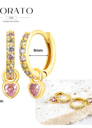 Lussuosa geometria 925 orecchio in argento sterling Ago rosa serie zircone orecchini a cerchio pendenti dolce moda regali di gioielli da sposa platinumshop