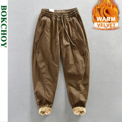 Winter New Thickened 100% Cotton Cargo Velvet Men's Winter Pants Comfortable Soft Keep Warm Retro Street Trousers  AZ640