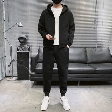 Plus Size Men's Tracksuit Hooded Sweatshirts Sports Sweatpants Zipper Jacket Coats Casual Jogging Pants Male Clothing 110-185KG PlatiNum