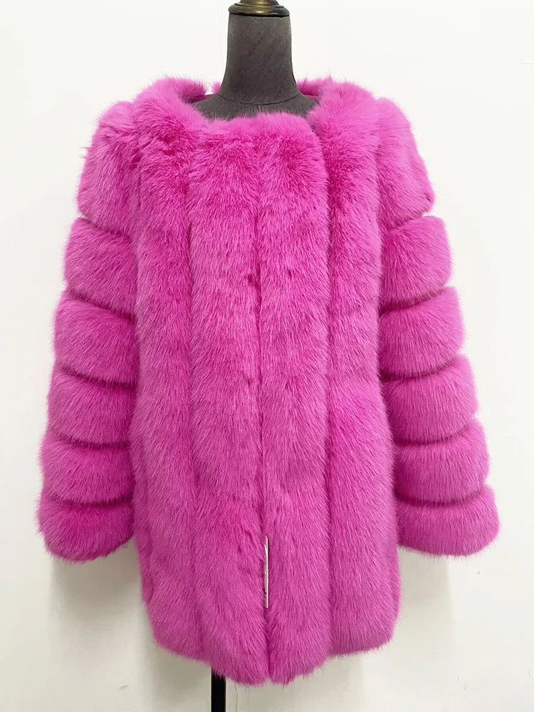 ZADORIN S-4XL Winter Luxury Faux Fox Fur Coat Slim Long Pink Red Blue Faux Fur Jacket Women Fake Fur Coats Manteau Fourrure