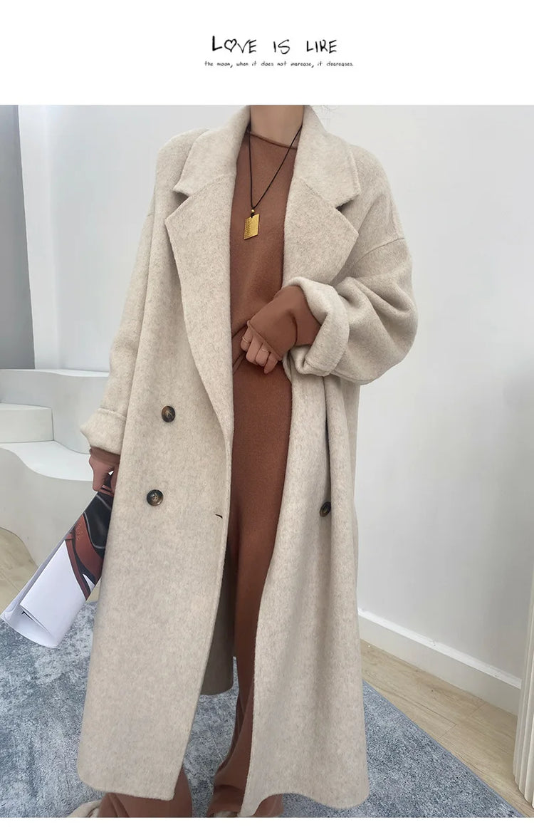 Women And Men Unisex Thicken Warm X-long Alpaca Woolen Overcoat Winter Cashmere Wool Maxi Loose Coat Oversize Cloak Outsize