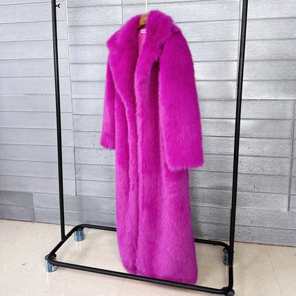 ZADORIN 130cm Super Long Fluffy Faux Fur Coat Woman Jacket Winter Lapel Thicken White Faux Fur Coats Jacket for Women Outerwears