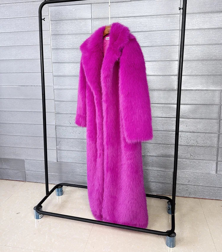 ZADORIN 130cm Super Long Fluffy Faux Fur Coat Woman Jacket Winter Lapel Thicken White Faux Fur Coats Jacket for Women Outerwears