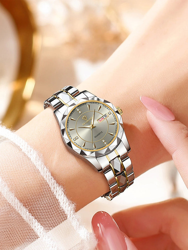 BINBONG Orologi da donna Orologio al quarzo da donna di moda di lusso Orologio da polso in acciaio inossidabile con data luminosa impermeabile Regalo per gli amanti della fidanzata platinumshop