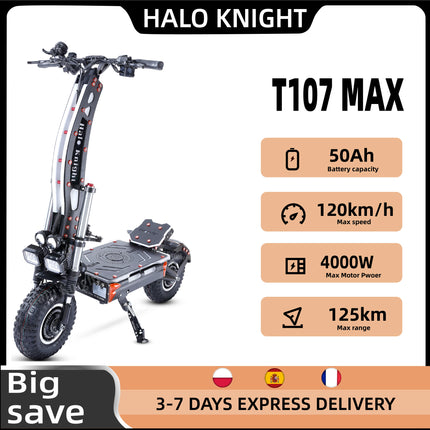 Halo Knight T107Max Scooter elettrico per adulti 14 pollici Off road Pneumatici E-Scooter per uomo 4000W 72V 50 AH Pieghevole City EScooter