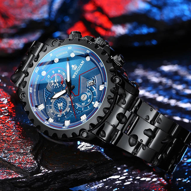 Orologio da uomo Black Warrior autentico alla moda in acciaio inossidabile impermeabile calendario luminoso orologio al quarzo moda maschile orologi regalo platinumshop