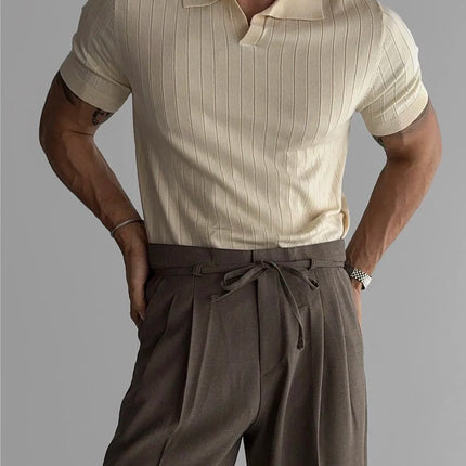 Men's Slim Fit Solid Color Stretchy Polo Shirt Sexy Fashion Trendy Cotton Casual Top Comfortable Elastic Summer Clothes