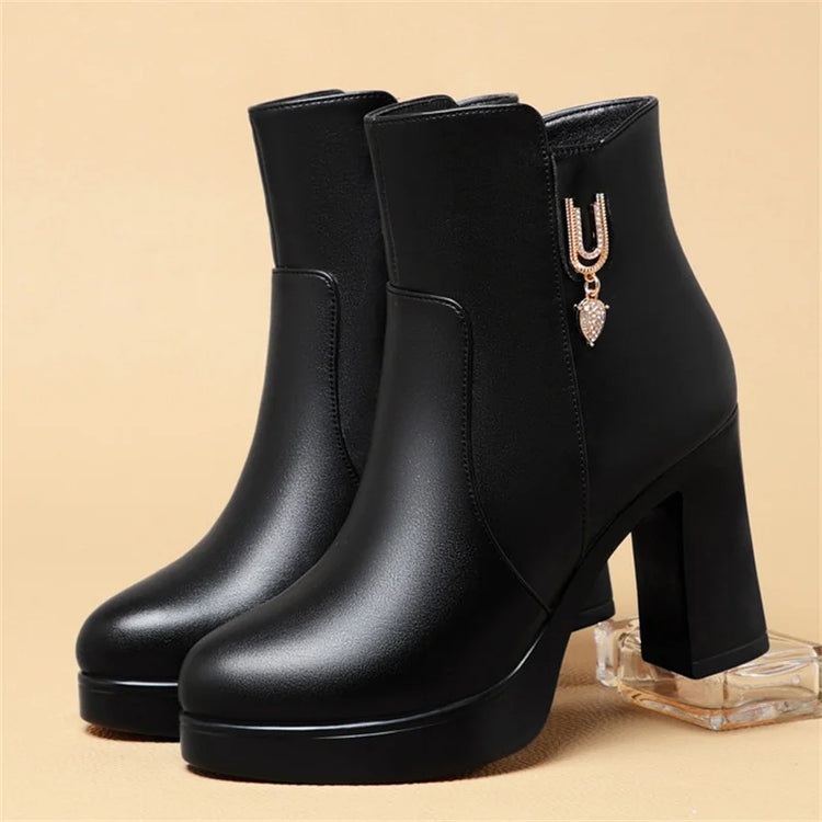 CINESSD Women's Boots Warm Wool Booties High Heel Ankle  2023 New Winter Boots
