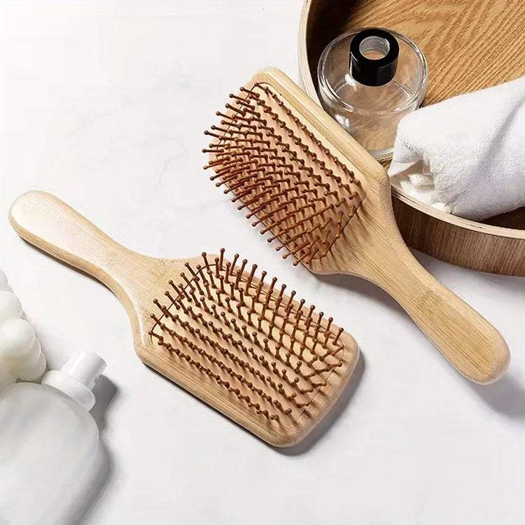 Natural Bamboo Paddle Comb Air Cushion Comb Scalp Massage Anti-Static Tangle Free Comb, Special for Real Hair Wigs