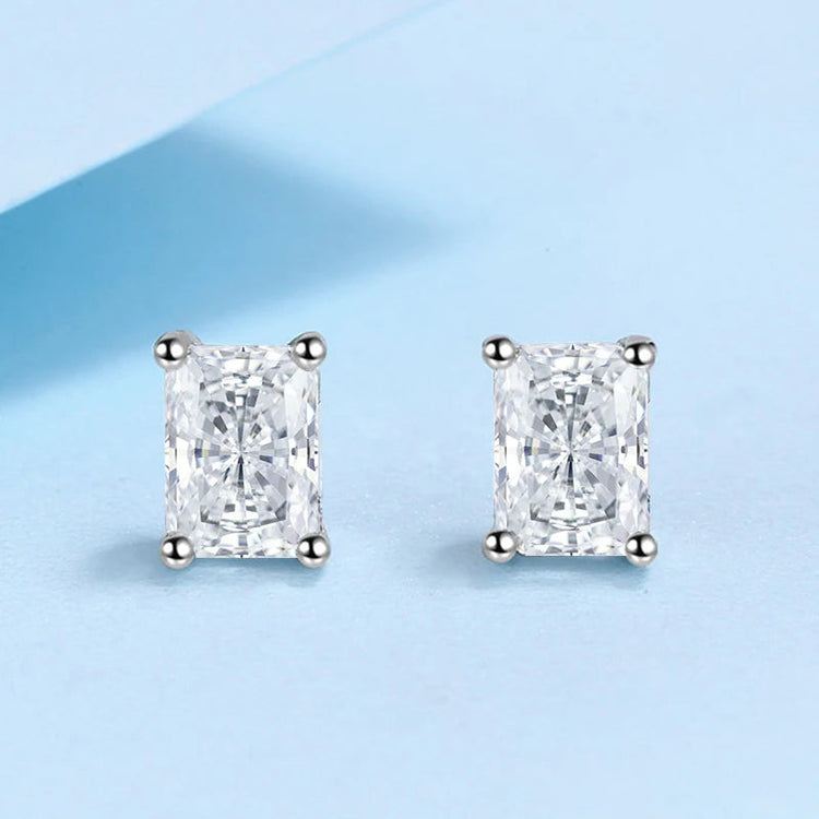 NeeTim 0.5CT 1CT 2CT Emerald Radiant Cut Moissanite Studs Earrings for Women Lab Diamond 925 Sterling Silver Earring Jewelry PlatiNum