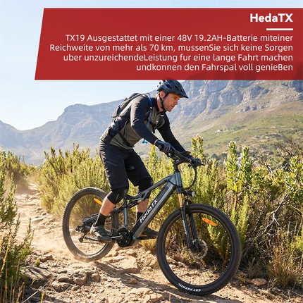 Bicicletta elettrica Heda TX19 1000W 48V 19.2AH Batteria al litio Freno a disco idraulico Pneumatici da 29 pollici Bicicletta elettrica da montagna per adulti