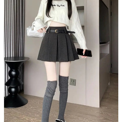 Autumn and Winter 2025 New High-waisted A-line Skirt College Style Sweet Versatile Woolen Pleated Skirt PlatiNum