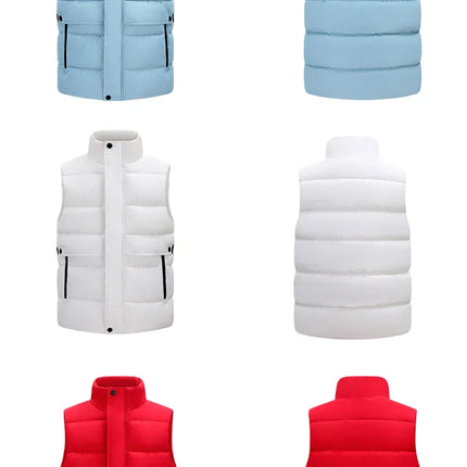 Winter High-density T400 Small-interval Warm Cotton-padded Vest Double Front Flap with Snap Buttons and Zippers