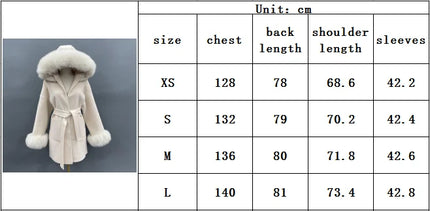 MISSJANEFUR Wool Coat with Real Fox Fur Collar Cuff Women Fashion Belted Cashmere Coats Warm Winter Hooded Trench Peacoat