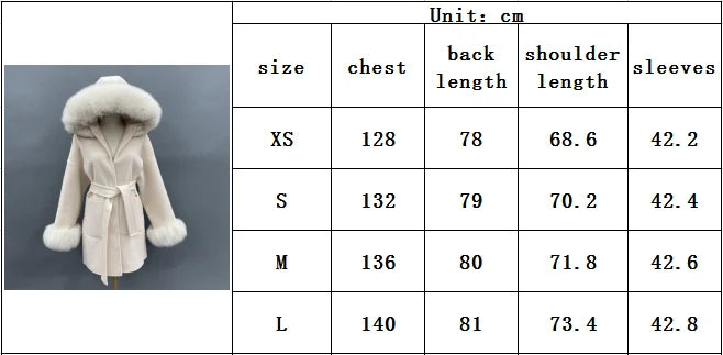 MISSJANEFUR Wool Coat with Real Fox Fur Collar Cuff Women Fashion Belted Cashmere Coats Warm Winter Hooded Trench Peacoat