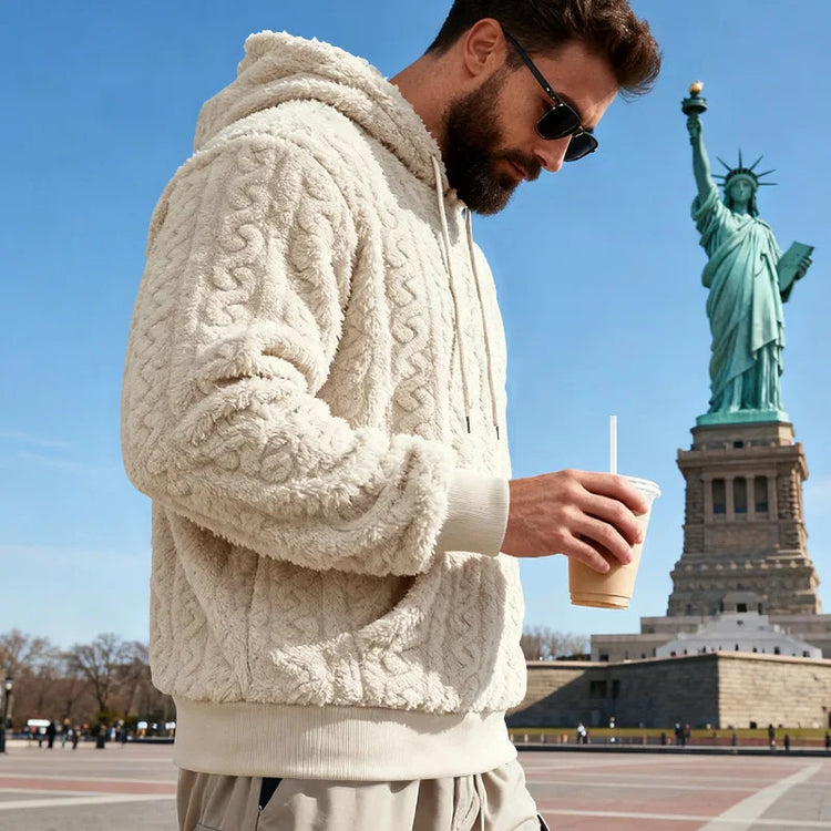 Cross-border Loose Men's Winter Retro Warm Double-Sided Velvet Casual Trend Hooded Pocket High Street Sweater