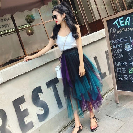 Tutu estivo gonna donna Harajuku Casual Tulle Bottom Jupe Femme Faldas moda vita alta Midi Mesh gonne abbigliamento donna Saia