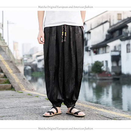Vendite calde Pantaloni Da Uomo 2024 Nuovo Drago di Seta del Ghiaccio Fiore Scuro Bloomers Moda Allentata Gamba Larga Casual di Alta Qualità Pantaloni Maschili di Marca