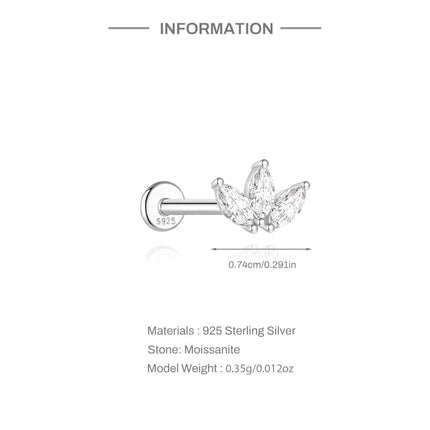 BOAKO 925 Sterling Silver Moissanite 2/3/4mm Round  For Woman 1 Piece geometric Piercing Earrings Party Wedding Fine Jewelry PlatiNum