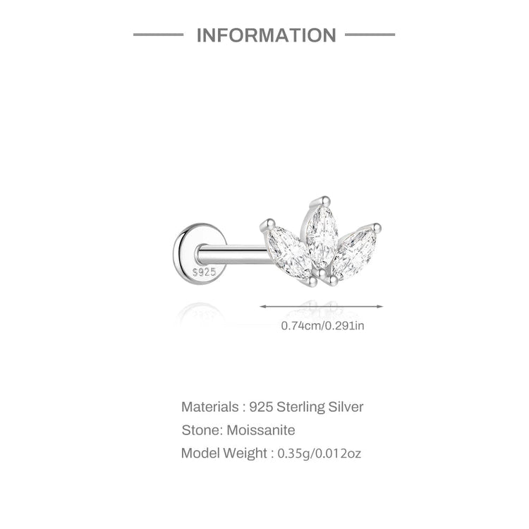 BOAKO 925 Sterling Silver Moissanite 2/3/4mm Round  For Woman 1 Piece geometric Piercing Earrings Party Wedding Fine Jewelry PlatiNum