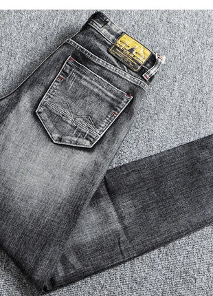 Italian Style Fashion Men Jeans Retro Gray Elastic Slim Fit Ripped Jeans Men Trousers Vintage Designer Casual Denim Pants Hombre PlatiNum