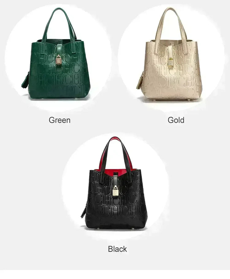 CH Large Capacity Handbag Luxury Brand Temperament Letter Print with Lock Design 2025 Trendy Women's Crossbody Bag PlatiNum
