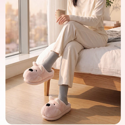 Cartoon Animal Dog Fluffy Slippers For Women House Winter Mules Platform Shoes Girls New Indoor Fuzzy Fur Slides Unisex Non-Slip