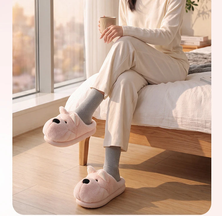 Cartoon Animal Dog Fluffy Slippers For Women House Winter Mules Platform Shoes Girls New Indoor Fuzzy Fur Slides Unisex Non-Slip