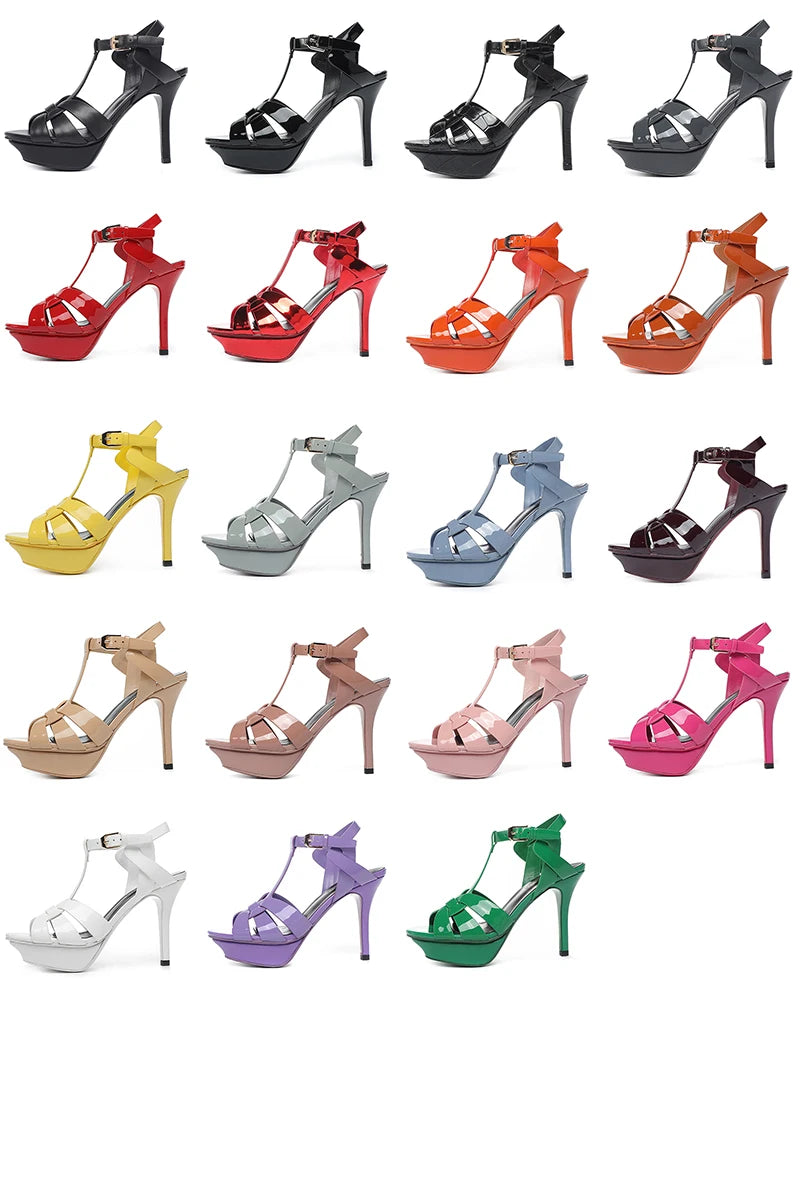 Summer women's elegant sandals luxurious leather party shoes 10cm open toe high heels fashionable wedding shoes plus size 35-43