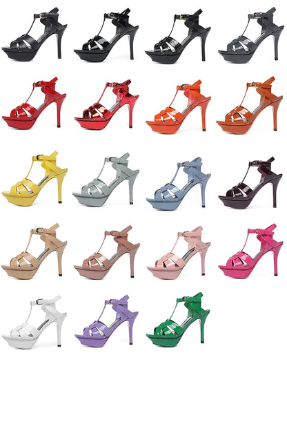 Summer women's elegant sandals luxurious leather party shoes 10cm open toe high heels fashionable wedding shoes plus size 35-43
