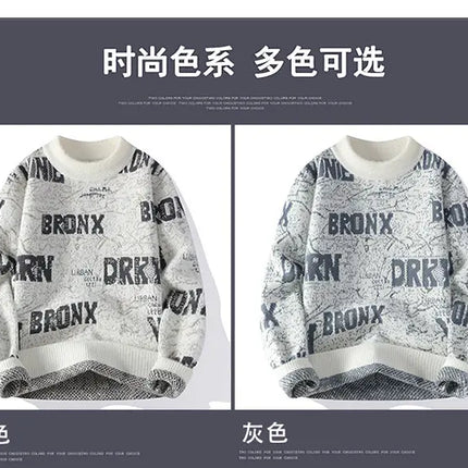 Autumn Winter Men's New Letter Sweater, High-quality Men's Brand Pullover, Warm Knit Tops High Street Trend Base Shirt