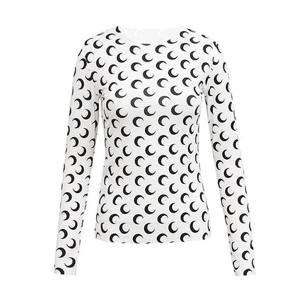 Nuova Maglietta Donna in Rete Stampata, Moda Primavera-Autunno, Casual a Maniche Lunghe, Protezione Solare, Strato Interno in Seta Ghiacciata