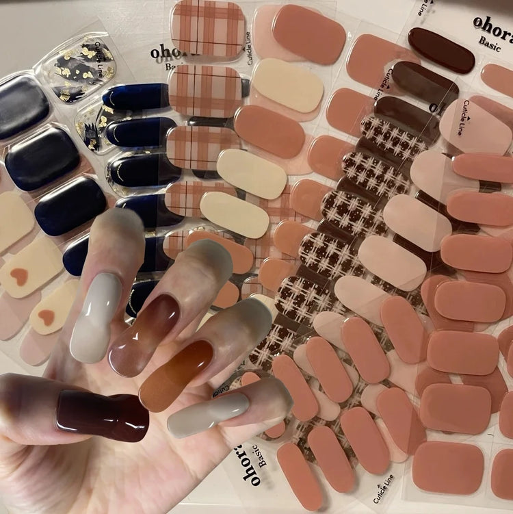 UV Semi-Cured Gel Nail Wraps Stickers Strips French Long Lasting Full Cover LED Gel Semi Cured Nail Sliders For Nail Extension &