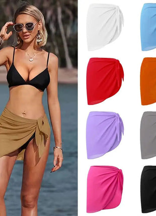 Gonna corta Sarongs corti Copricostume in chiffon Copricostume Sciarpa Copricapo corto da spiaggia Avvolgente trasparente da donna platinumshop