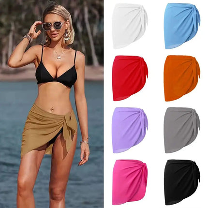 Gonna corta Sarongs corti Copricostume in chiffon Copricostume Sciarpa Copricapo corto da spiaggia Avvolgente trasparente da donna platinumshop