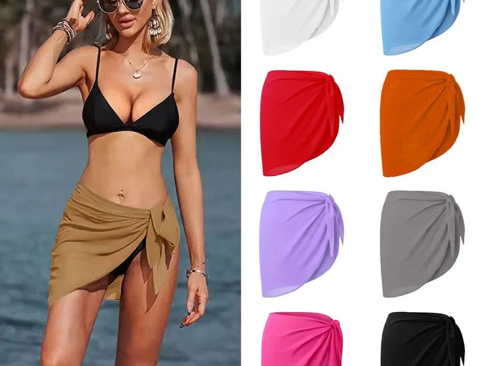 Gonna corta Sarongs corti Copricostume in chiffon Copricostume Sciarpa Copricapo corto da spiaggia Avvolgente trasparente da donna platinumshop