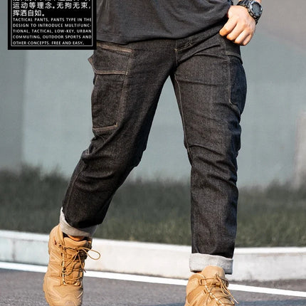 Men's Tactical Jeans Military Denim Cargo Pants Multi-pocket Elastic Casual  Work Trousers Outdoor Combat Training Hiking Pants