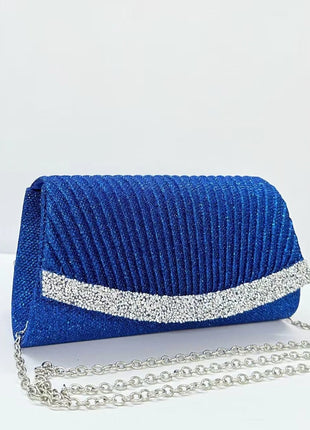 Borsa Clutch Plissettata con Strass, Pochette da Sera Scintillante con Cristalli, Elegante Borsetta da Donna per Cerimonie, Matrimoni e Feste Formali