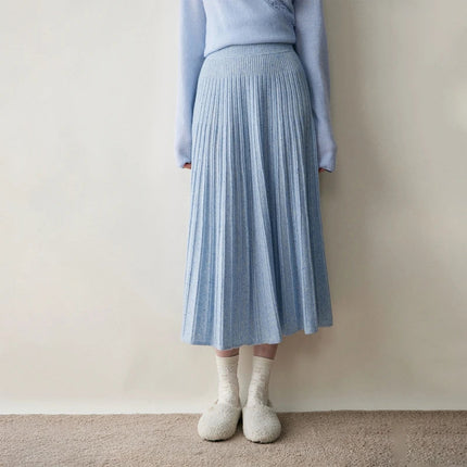 2025 New Grace Women's Cashmere Long Pleated Skirt Autumn Winter Office Lady Cashmere Skirt 100% Cashmere Pupular Dress Skirt PlatiNum