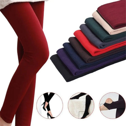 Women Winter Thermal Warm Thick Pantyhose Fluff Lined Stretch Slim Leggings Pants PlatiNum
