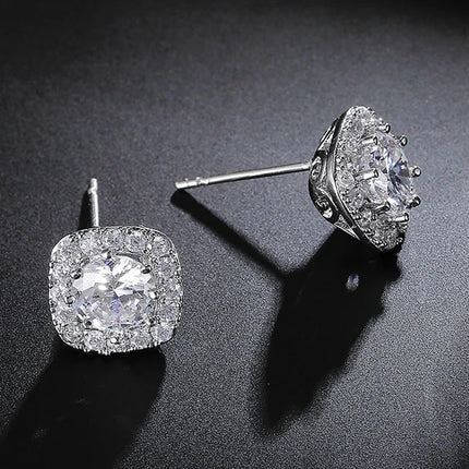 ZAKOL Classic White Square CZ Orecchini Della Stud Per Le Donne Squisite Rotondo Cubic Zirconia Cristallo Orecchini Regalo platinumshop