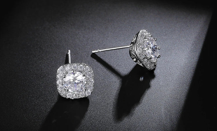 ZAKOL Classic White Square CZ Orecchini Della Stud Per Le Donne Squisite Rotondo Cubic Zirconia Cristallo Orecchini Regalo platinumshop