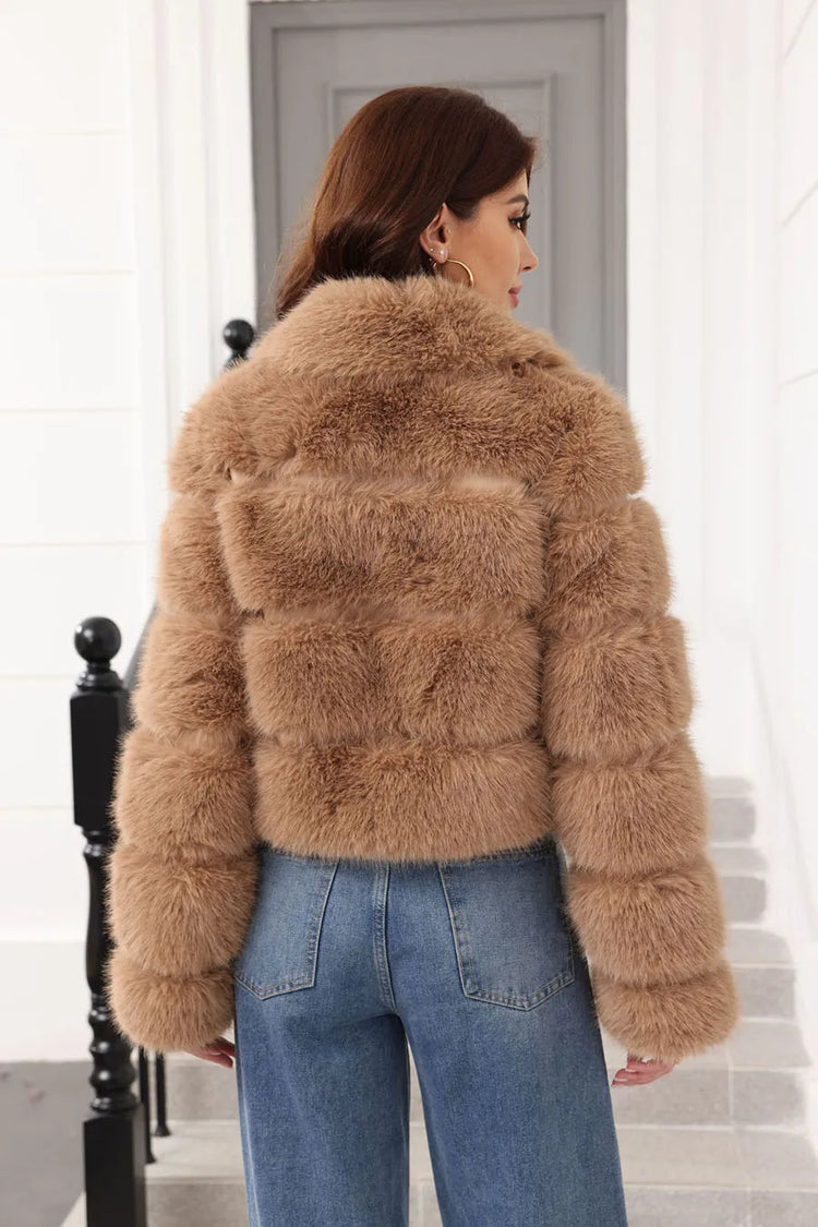 ZADORIN 2025 Chic Winter Fur Coats Woman Spliced Cropped Fluffy Faux Fur Jacket Woman Lapel Zipper Fox Fur Faux Coat Y2K Clothes