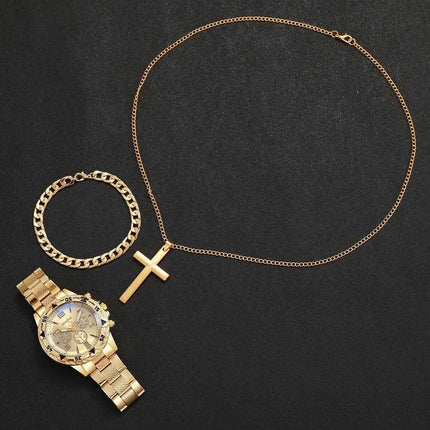 3 pz/set moda quadrante grande orologio al quarzo da uomo orologi da uomo d'affari di lusso collana braccialetto set Reloj Hombre (senza scatola) platinumshop