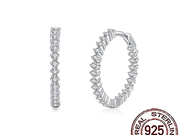 CWWZircons 925 Sterling Silver New Fashion Cubic Zircon Round Hoop Earrings for Women Girls Fine Party Jewelry Accessories SE012 PlatiNum