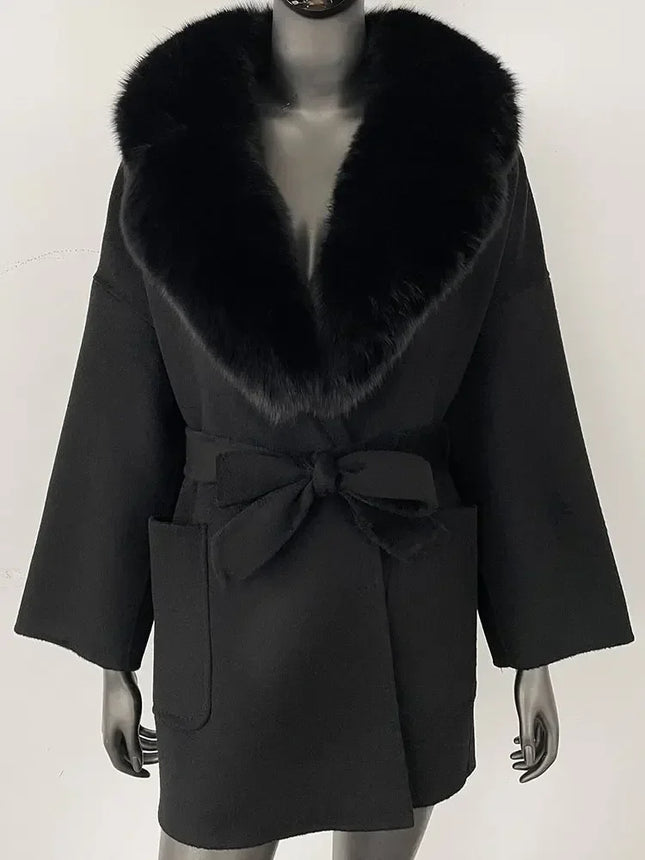 CXFS 2025 Winter Fashion Women Double-sided Wool Cashmere Coat with Detachable Natural Fox Fur Collar New design suit collar